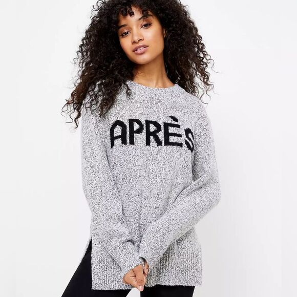 Lou & Grey Gray and Black Crew Neck Sweater with Bold Design - Picture 1 of 6